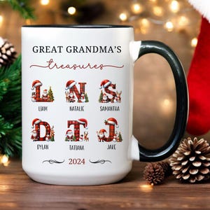 Personalisierte Weihnachten Oma / Uroma Enkelkinder Namen Kaffeetasse Großeltern Geschenk für Weihnachtsferien Benutzerdefinierte Namen Oma Mug