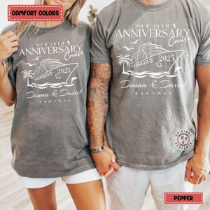 Comfort Colors* Personalized Anniversary matching couples 2025 cruise shirts, custom name group vacation Tee, matching couples cruise shirts