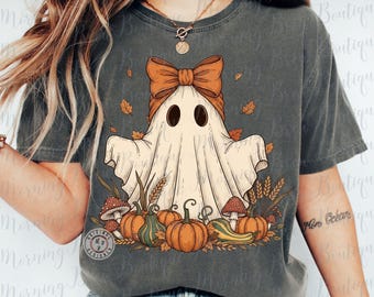 Fall Coquette Ghost PNG Design, Ghost Pumpkin PNG, Rustic Halloween Ghost PNG, Pumpkin Season png, Cottagecore Autumn Ghost shirt Design