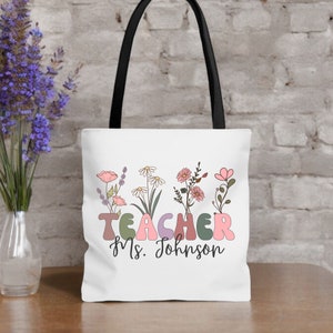 Sac fourre-tout personnalisé pour professeur avec prénom personnalisé pour professeur fournitures scolaires fourre-tout pour professeur de première année fourre-tout floral personnalisé pour professeur