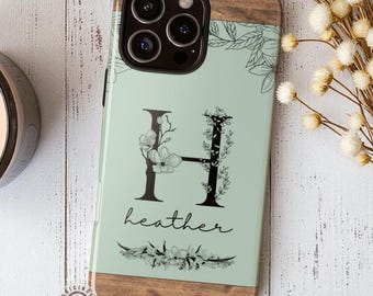 Custodia per iPhone personalizzata con monogramma floreale, cover per telefono personalizzata con iniziale e nome, regalo di Natale per lei, custodia per iPhone preppy