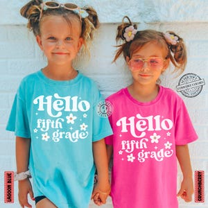 Comfort Colors* Hello Fifth Grade Kids Retro Back To School Cotton Shirt, Back To School Youth T-Shirt, Kids First Day Of School T-shirt
