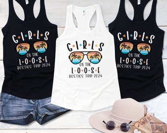 Girls on the loose trip 2024 Women's Racerback Tank-top, girls vacation tank, Cruise tanks, Group trip tank-top, besties group vacation tank