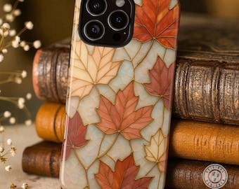 Autumn Leaves Phone Case, Cozy Fall Stained Glass Mosaic iPhone Case, Orange Leaves Phone Cover, Tough iPhone Cases With Fall Leaves