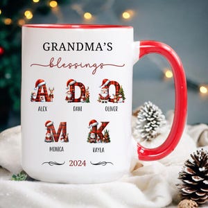 Personalisierte Weihnachten Oma / Urgroßmutter Enkelkinder Namen Kaffeetasse Großeltern Geschenk für Urlaub Benutzerdefinierte Anfangsbuchstaben Oma Becher