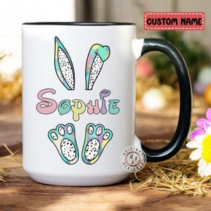 Personalized Easter bunny mug, custom name bunny mug for Easter, personalized kids Easter bunny cup, trendy Easter gifts for kids