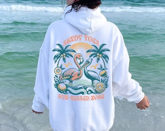 Sandy toes oversized palm trees beach hoodie summer beach hoodie vacation gift for teenage girl flamingo beach hoodie trendy summer hoodie