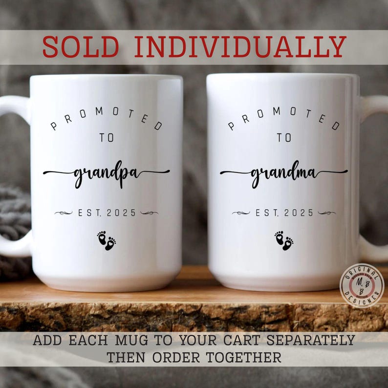 Promoted to Grandma/Grandpa Mug EST 2025 Pregnancy Announcement Grandparents Mug First Time Grandpa Gift For New Grandma New Grandpa Mug image 2