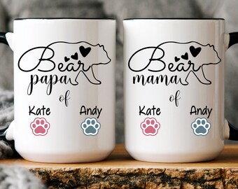 Custom Mama/Papa Bear Mugs, Personalized Mama Bear kids names Mug set, Custom Papa Bear Mug, Parents Gift, Custom Parents Mug, Gift for mom
