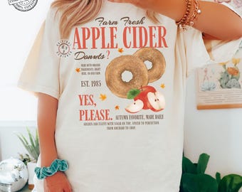 Camiseta de otoño con donut de sidra de manzana fresca de granja Comfort Colors*, ropa de otoño, camiseta de cosecha de otoño, camiseta de granja de otoño, camiseta retro para amantes de las donuts de manzana