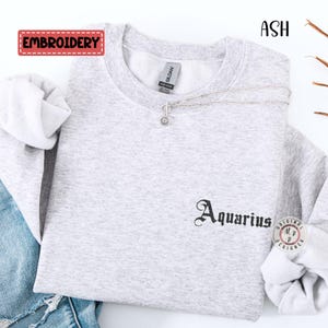 EMBROIDERY Aquarius Astrology Zodiac Sweatshirt, Horoscope Sign Pullover, Zodiac Sign Birthday Gift, Constellation Astrology Pullover