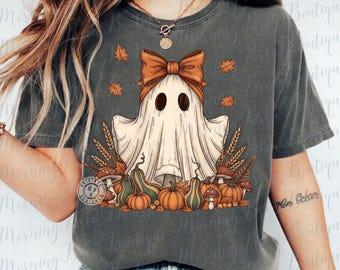 Fall Coquette Ghost PNG Design, Ghost Pumpkin PNG, Rustic Halloween Ghost PNG, Pumpkin Season png, Cottagecore Autumn Ghost shirt Design