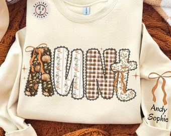Personalized Aunt Sweatshirt • Autumn Coquette Grandma Crewneck with Grandkids Names • Fall Gift for Gigi or Nana