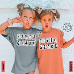 Camiseta de algodón para niños de quinto grado con margaritas retro de Comfort Colors*, camiseta para el primer día de clases, camiseta floral para niñas de quinto grado