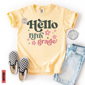 Comfort Colors* Hello Fifth Grade Kids Retro Back To School Cotton Shirt, Back To School Youth T-Shirt, Kids First Day Of School T-shirt