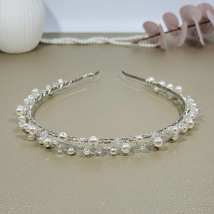 Bridal headband pearls, hair accessories with crystals, headpiece bridal tiara, diadem bridal headband, headpiece wedding rhinestone hair accessories