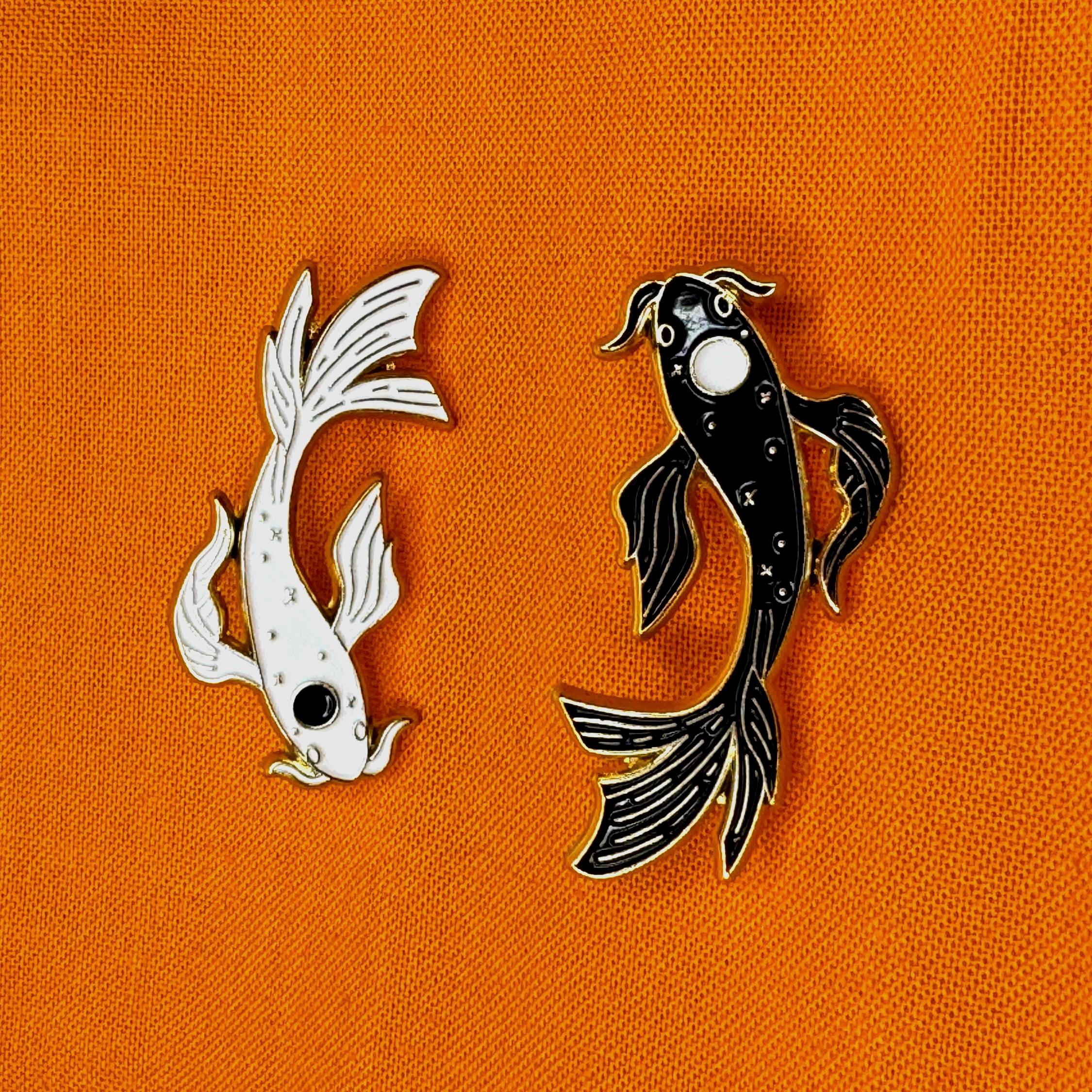 Yin Yang, Moon Fish, Koi Fish, Black and White Enamel Pins With Rubber ...