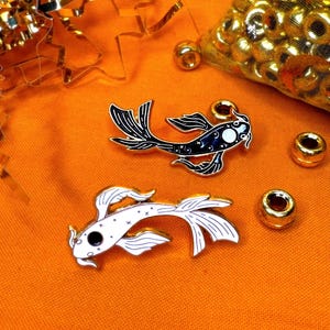 Yin Yang, Moon Fish, Koi Fish, Black and White Enamel Pins With Rubber ...