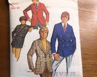 Simplicity 9598 Men's Fitted Jacket , Size 40, paper pattern. Not a PDF