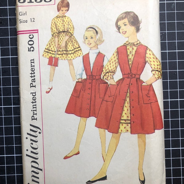 Simplicity 3138 Girls dress and jumper/pinafore , Size 12 paper pattern. Not a PDF