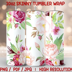 Floral Tumbler Wrap, Flower Wrap, Watercolor Tumbler, Watercolor Wrap, Watercolor Sublimation, Sublimation Design, Tumbler Design