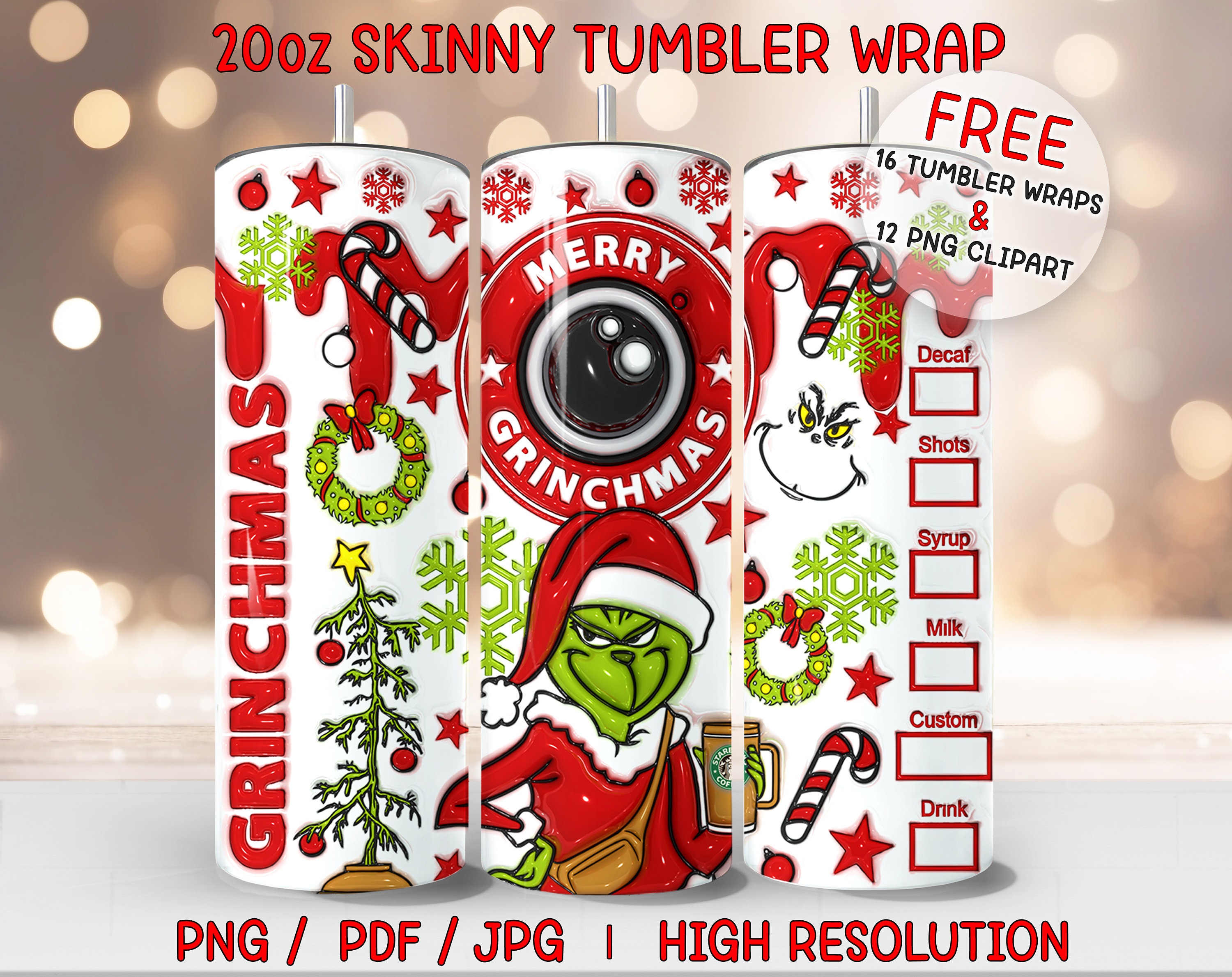 Pink Christmas Character Grinchy 40 oz 2 piece Tumbler Wrap 