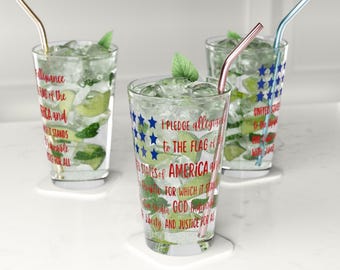 Szklanka do piwa Patriotic Pledge of Allegiance, 16 uncji, przezroczysta