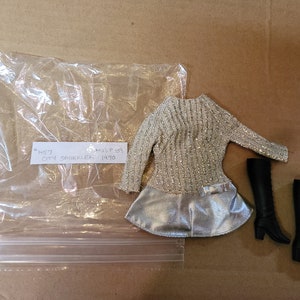 Vintage Barbie doll tagged  Silver Sparkle dress with boots. Barbie clothes, outfit, Mod barbie,Barbie shoes.