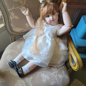 Huge vintage bisque Jumeau doll, 30 inch Jumeau jointed doll, seeley  body, toddler jointed doll