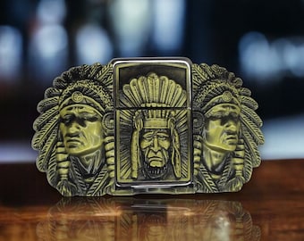 Triple Elders Bronze Lighter Belt Buckle - Bronze Finish Metal Lighter Belt Buckle - Lighter Holder Belt Buckle - Free Engraving