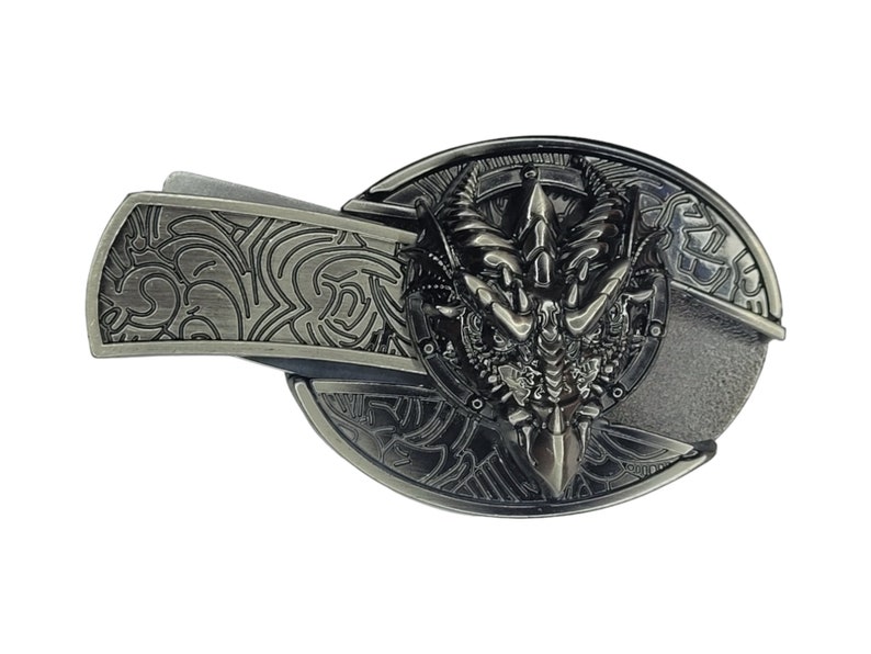 Dragon Head Concealed Knife Belt Buckle With Antique Silver Finish Punk ...