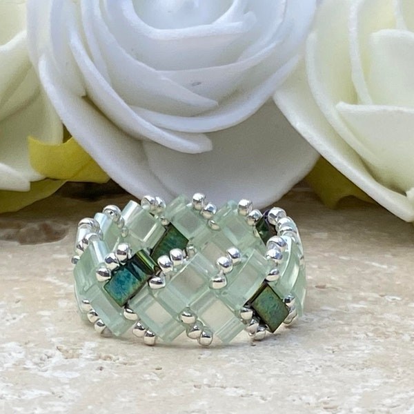 Bague tissée en perle Miyuki Half Tila