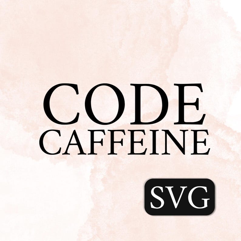 K&ouml;nnte beinhalten: Schwarz-wei&szlig;es Text-Grafik auf einem rosa Aquarellhintergrund. Der Text lautet "CODE CAFFEINE" mit "SVG" in einem schwarzen Rechteck darunter.