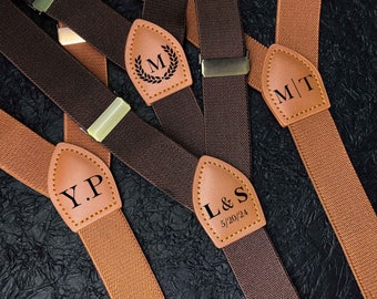 Custom Groomsman Leather Suspenders Rustic Wedding Men Suspenders Best Men Gifts Personalized Suspenders Adult Suspender Father's Day Gift