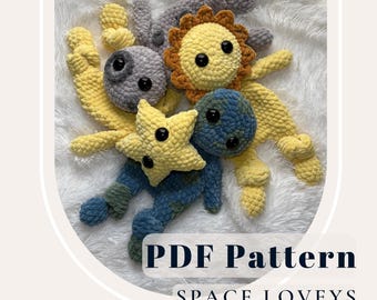 Conjunto de patrones de crochet para juguetes de peluche espaciales: Sol, Luna, Tierra y Estrellas - Regalo DIY para baby shower - Paquete de patrones de juguetes de crochet