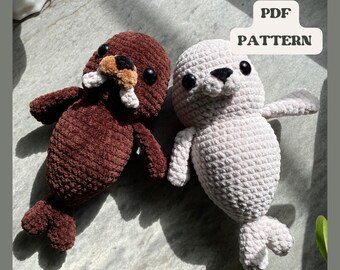 Seal and Walrus Crochet Pattern Set – Amigurumi Ocean Animals PDF – Cute DIY Plush Toys