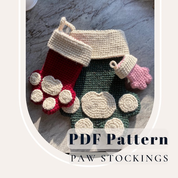 Paw Christmas Stocking Crochet Pattern Set – PDF Pet Stockings in 3 Sizes – Holiday DIY