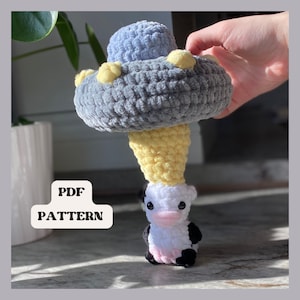Alien UFO Crochet Pattern – Cow Abduction Toy PDF – Interactive Amigurumi Gift - Poppable Amigurumi Pattern