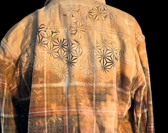 George Distressed Olive Green Shirt | Hand Bleached Geometric Art Tee | One of a Kind Upcycled Streetwear | Size Medium