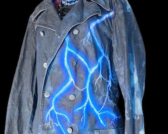 Talbots Denim Dress Jacket Size 12  Hand Painted Lightning Jean Coat  Women’s Denim