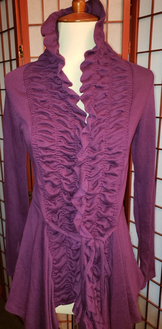 Women's Purple Ruffled Cardigan