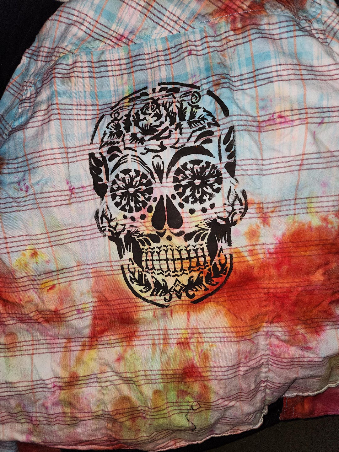 Tie Dyed Flannel Shirt With Sugar Skull - Etsy