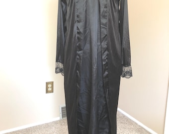 Nightgown, Robe, Full Length, Two-Piece, Black, Unbranded, Size Large, Polyester, Cotton, Minimal lace, Adjustable Straps
