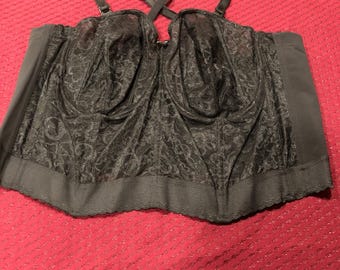 Bustier Bra, Shoulder Straps, Goddess, Size 50B, 7 Eye Hook Closure, Black,