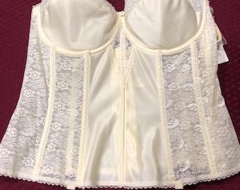 Bustier Bra, Strapless, Dominique Apparel, Size 46B, 14 Eye Hook Closure, Pastel Yellow, Garter Option,