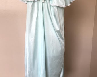 Nightgown, Turquoise, Blue, Shorter, Waltz with me, Size Large, Nylon, Minimal Lace, Made in USA