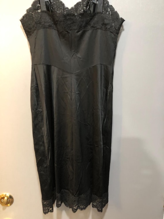Rogers vintage 1950s Black Lace Nylon Nightgown Lingerie Slip Dress