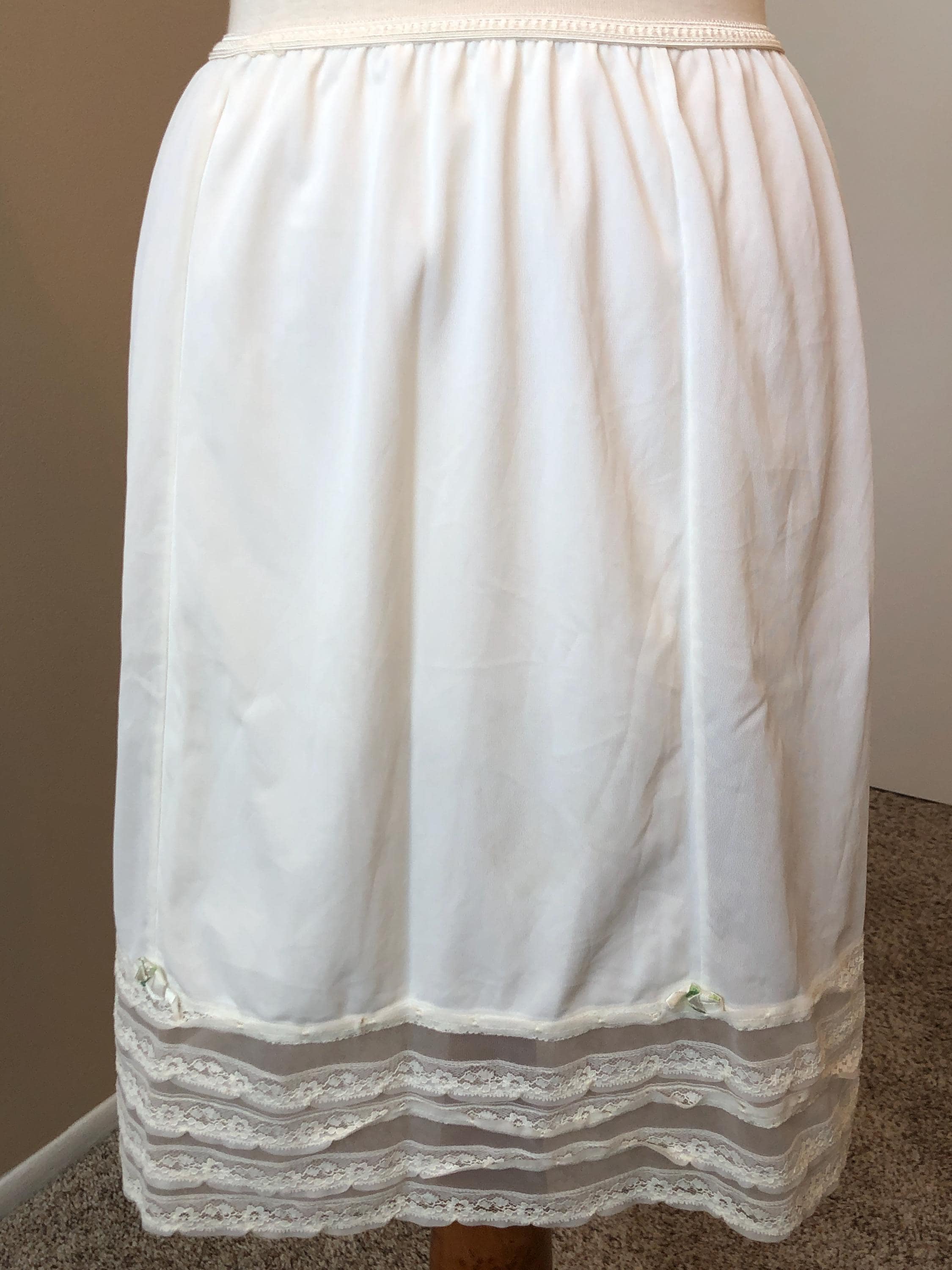 Vintage, White, Mode O'day, Lacy, Slip, Half Slip