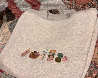 Crochet Themed Embroidery Mockneck Pullover