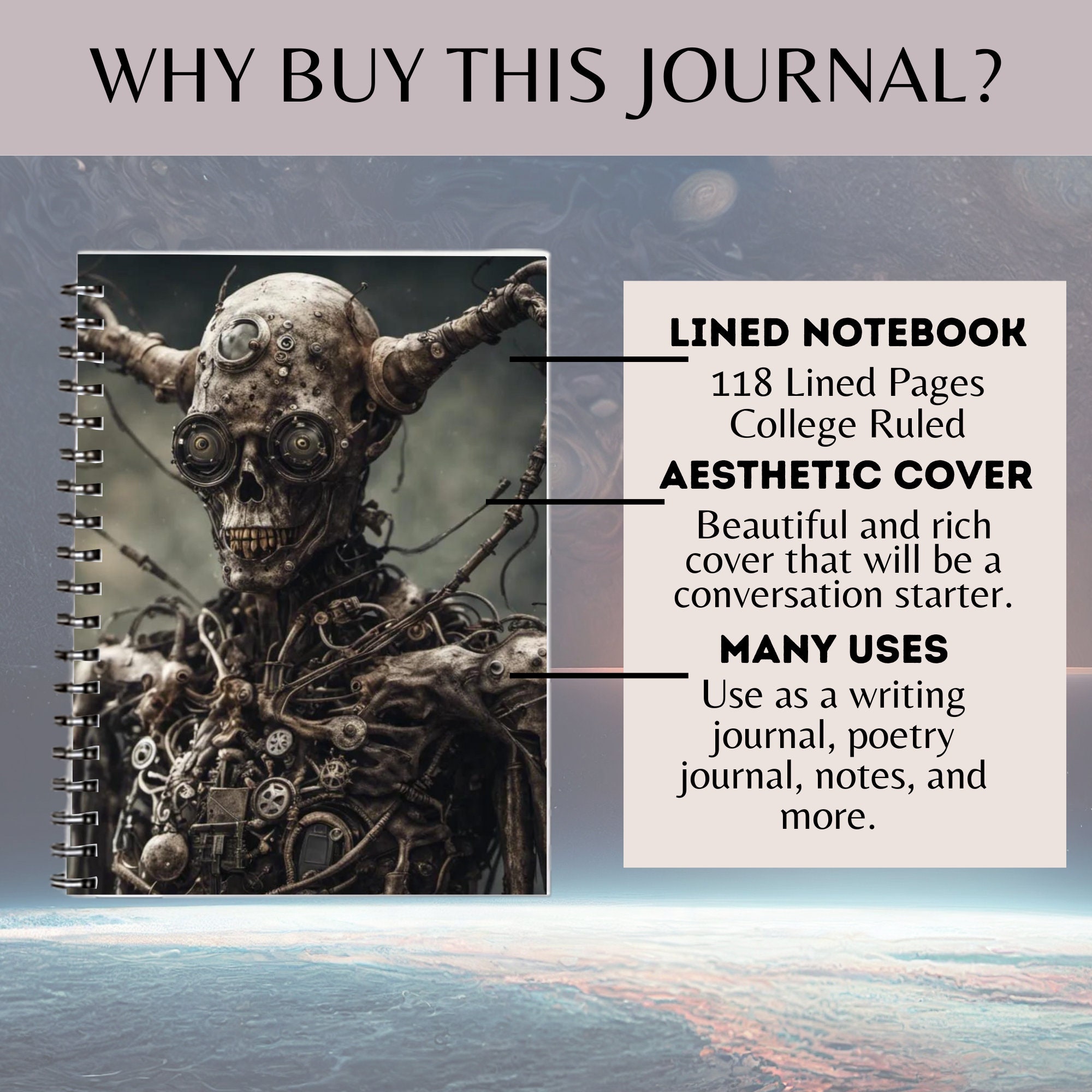 Creepy Alien Spiral Notebook Macabre Art Notebook Goth - Etsy